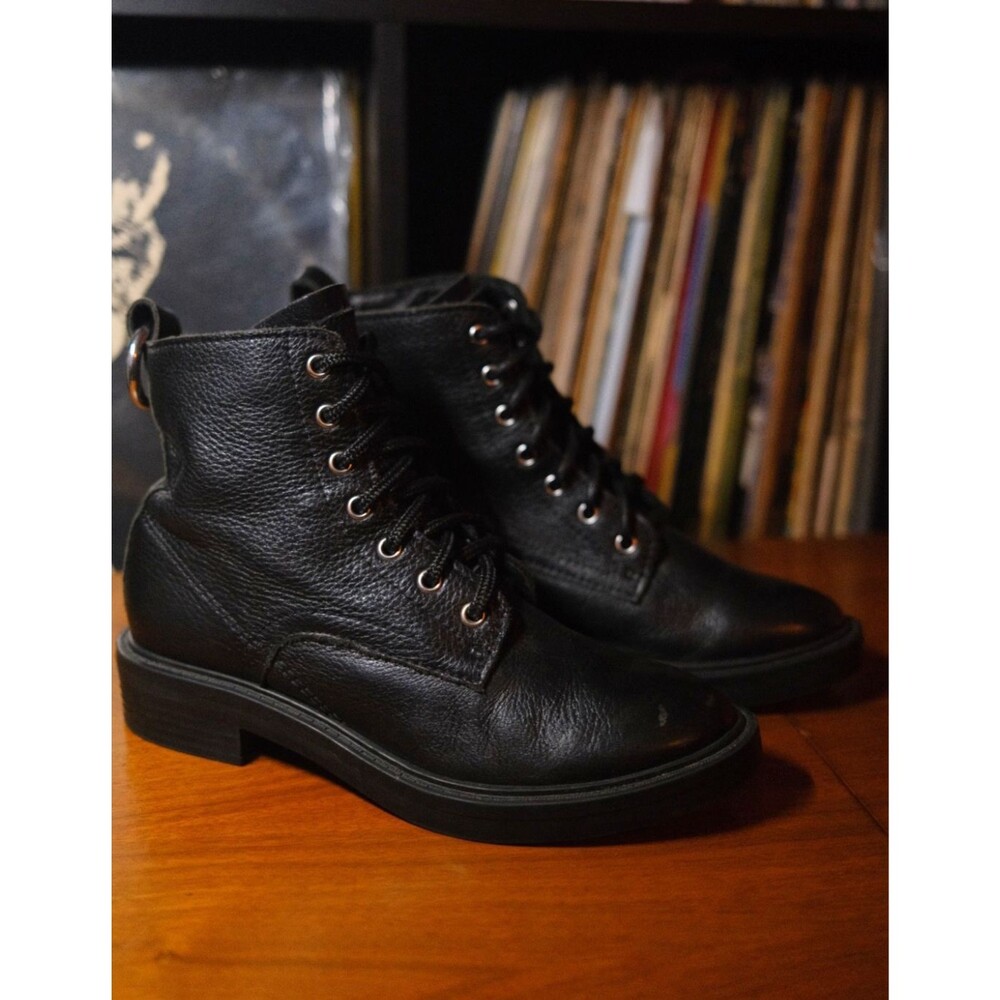 Dolce Vita Bardot Pebble Leather Combat Boots - Black Silver Hardware Sz 6.5